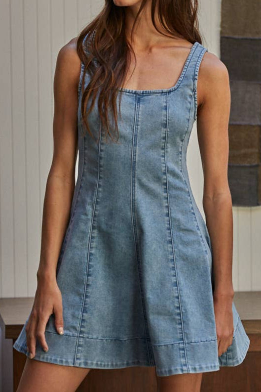 Woven Denim Cotton Spandex Flare Mini Dress western womens summer dress free shipping Boltranchstore.com popular viral