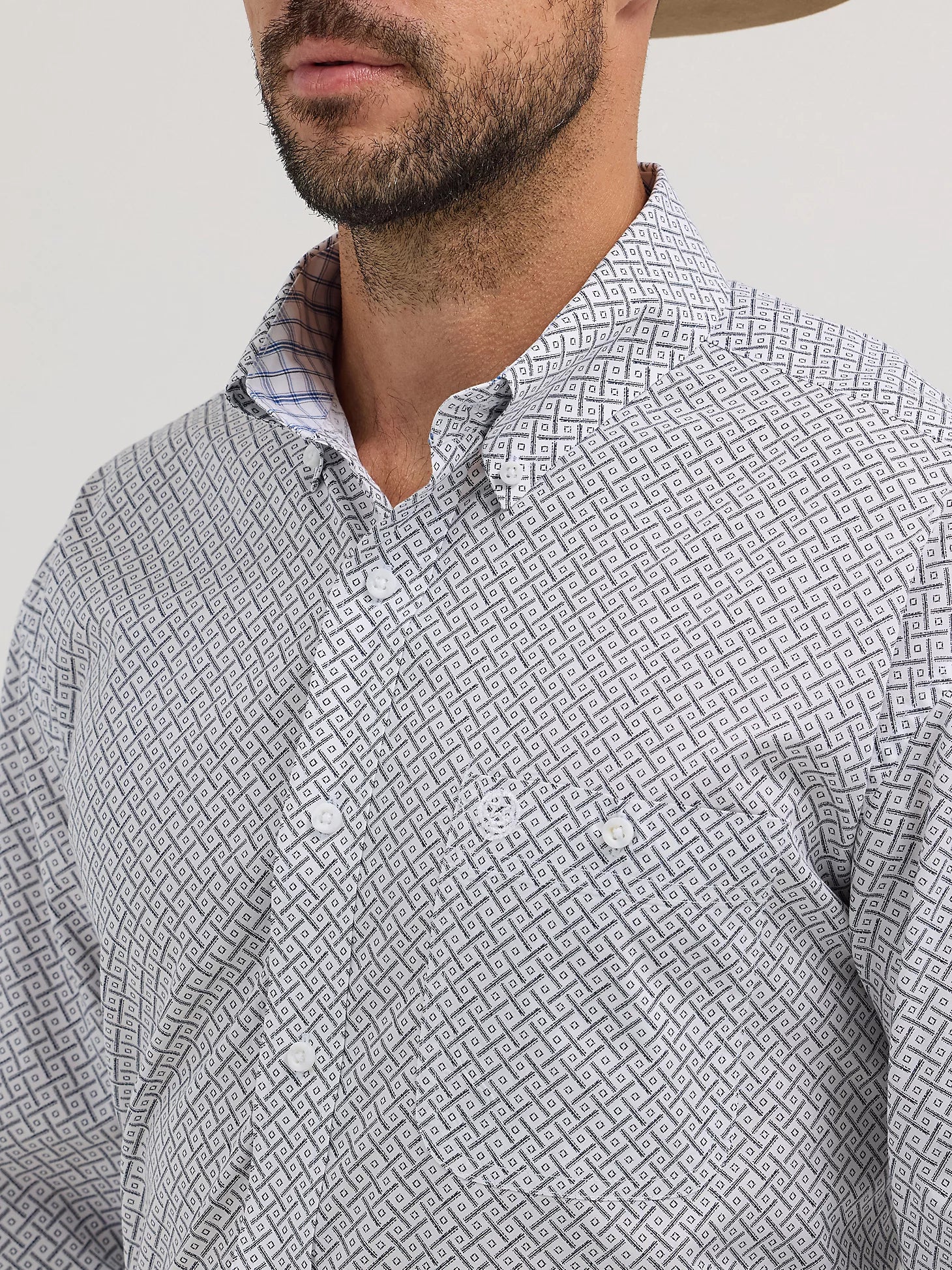 Wrangler Mens GS LS Button Down Bars White
