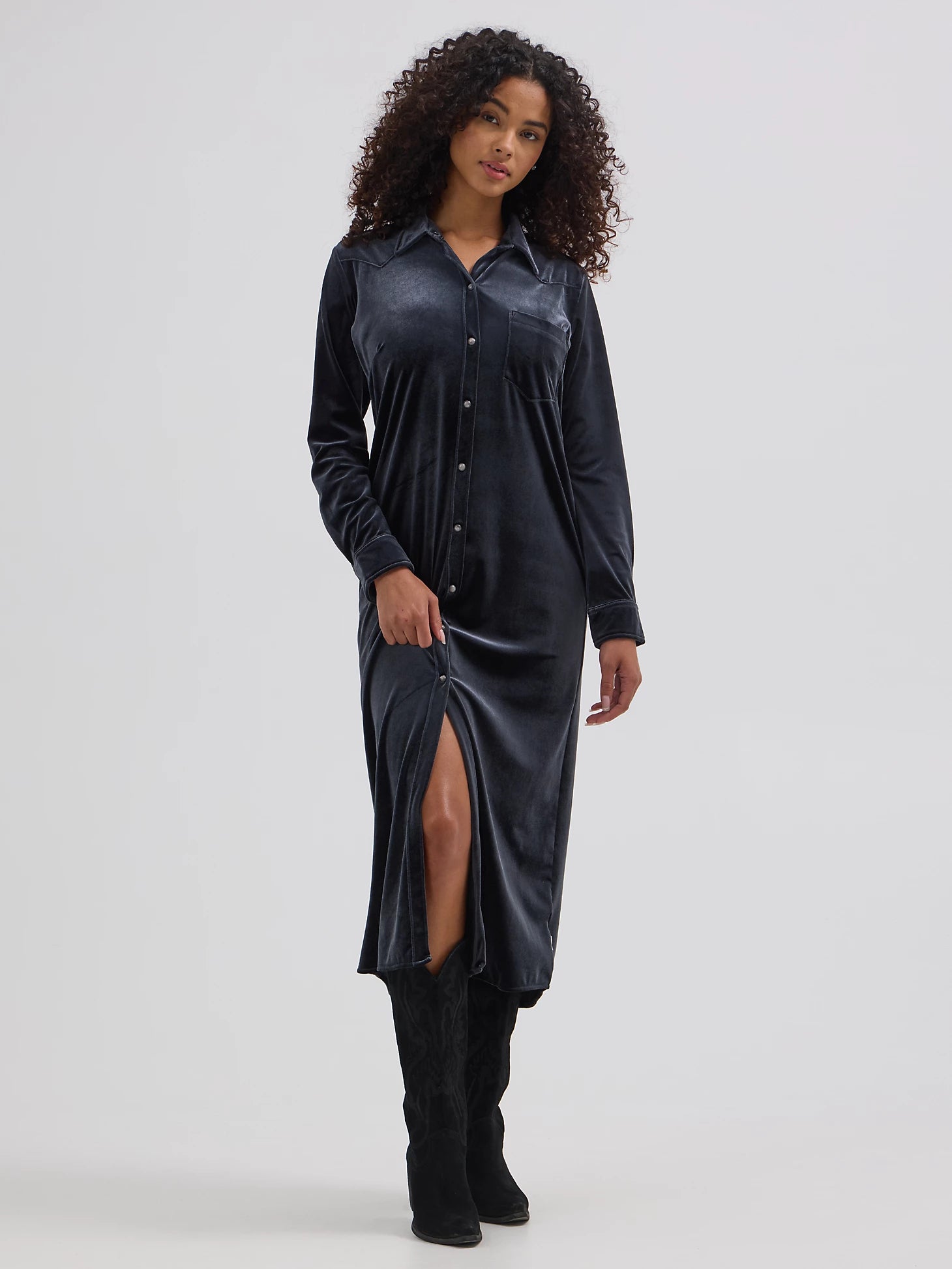 Wrangler Womens Blk Velvet Shirt Dress