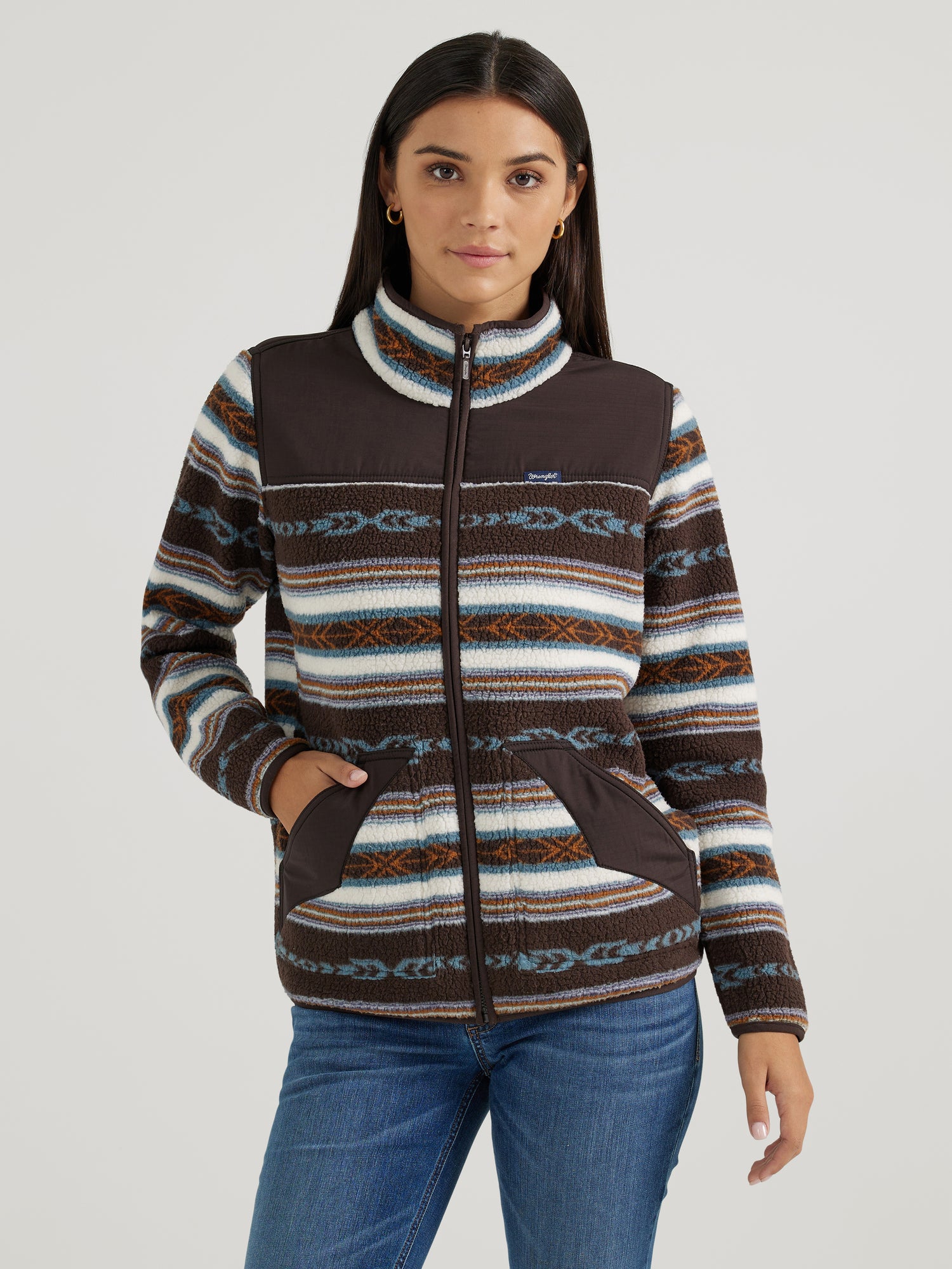 Wrangler Womens Sherpa Zip Aztec Jacket