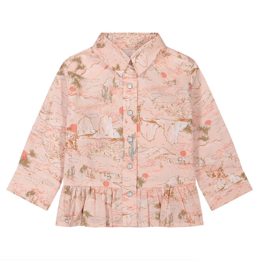 Wrangler Baby Girl Long Sleeve Snap Shirt in Desert Pink Boltranchstore.com Free Shipping pink southwest snap pearl
