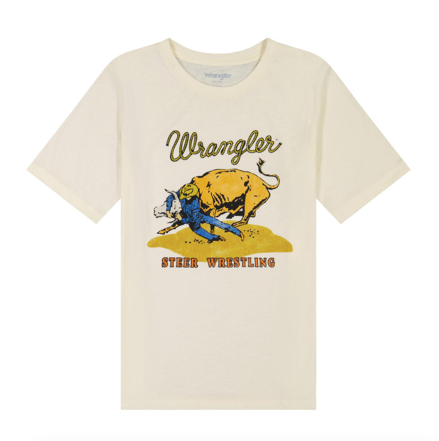 Wrangler Boys Regular short sleeve steered antique white t shirt Boltranchstore.com Free Shipping steer wrestling 112379615 