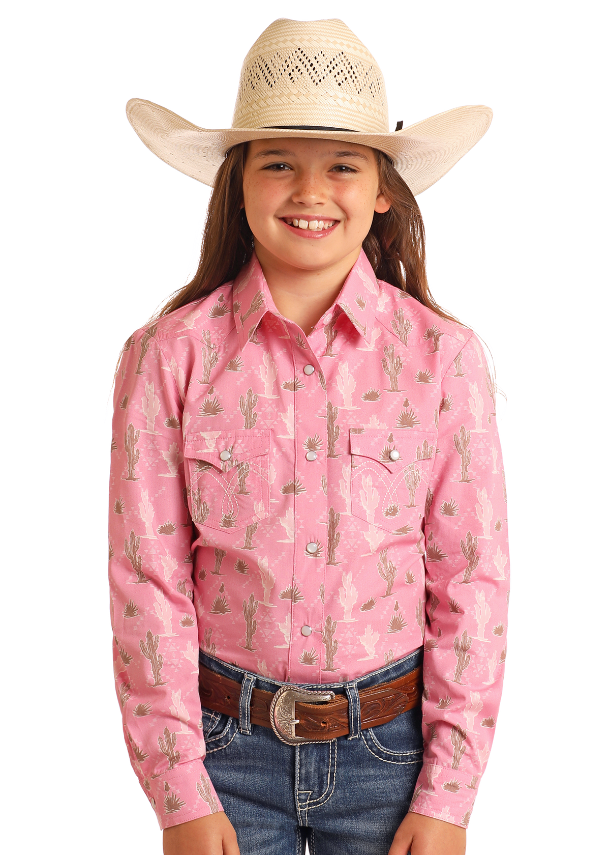 Wrangler Girl Snap Shirt in Desert Pink shop at boltranchstore.com kids western wear
