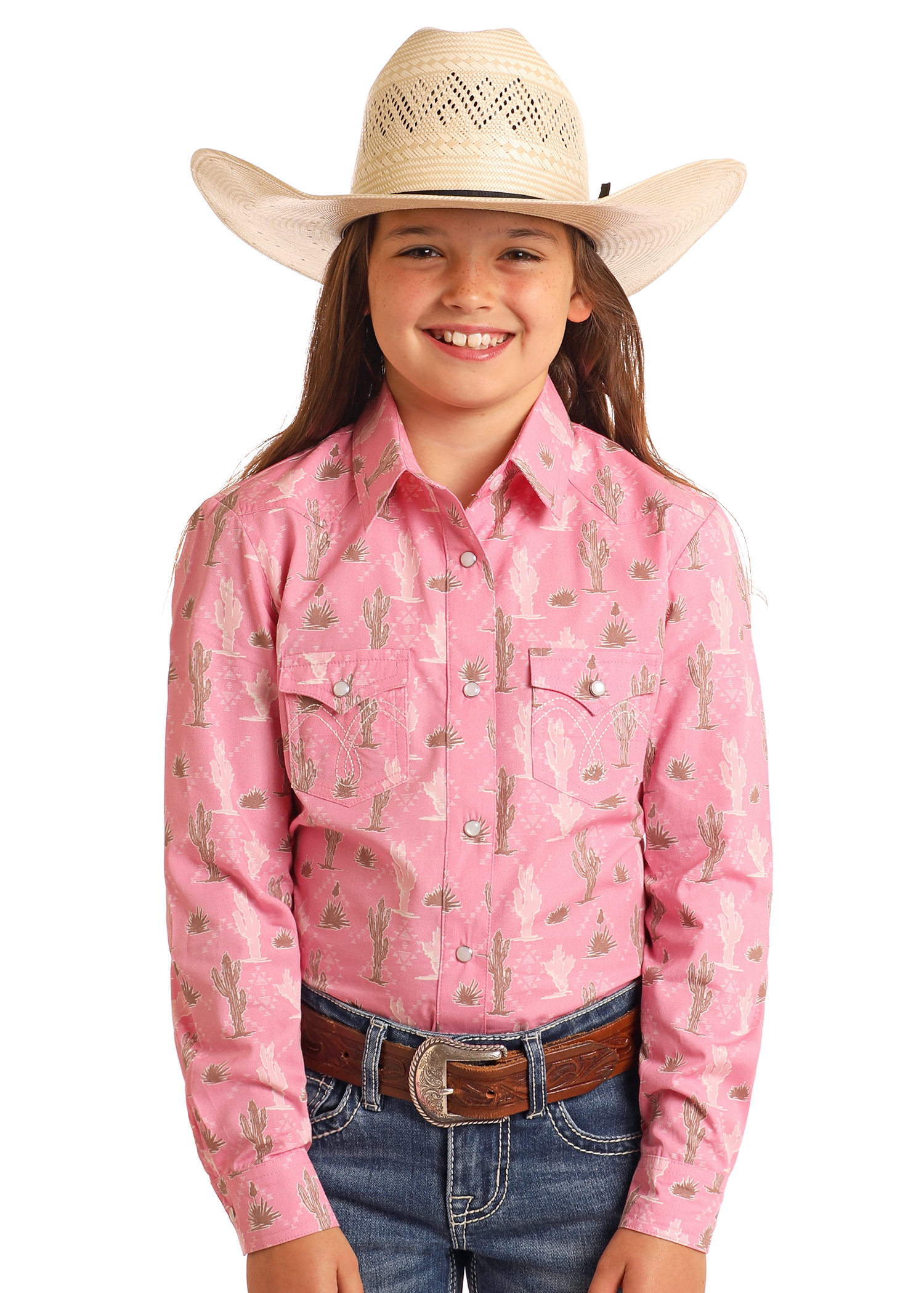 Wrangler Girl Snap Shirt in Desert Pink shop at boltranchstore.com kids western wear