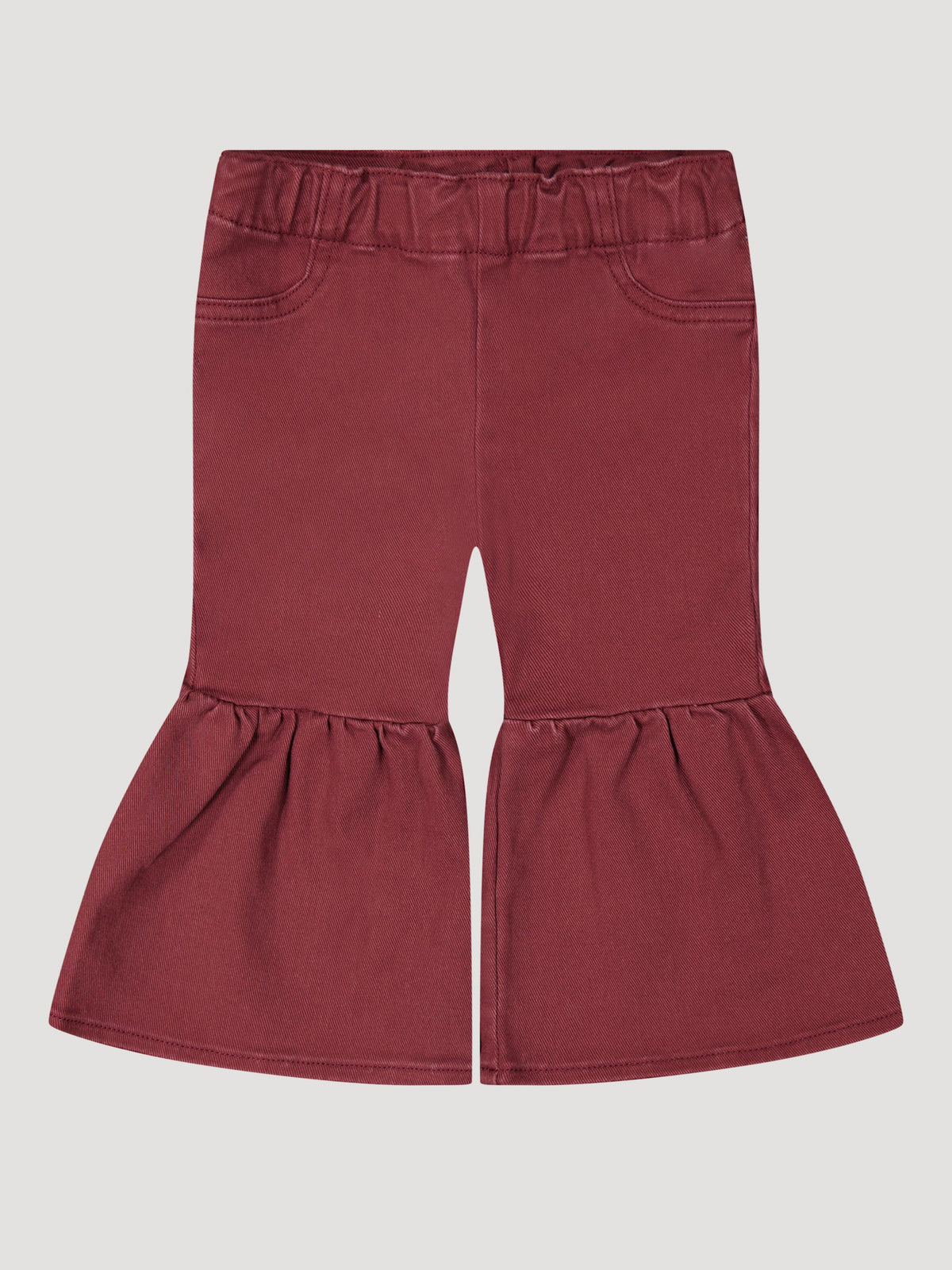 Wrangler Little Girls Vibrant Ruffle Leg Flare Jean Mulberry mulberry burgundy pull on flare jean for toddler girls western clothing SKU 112385572