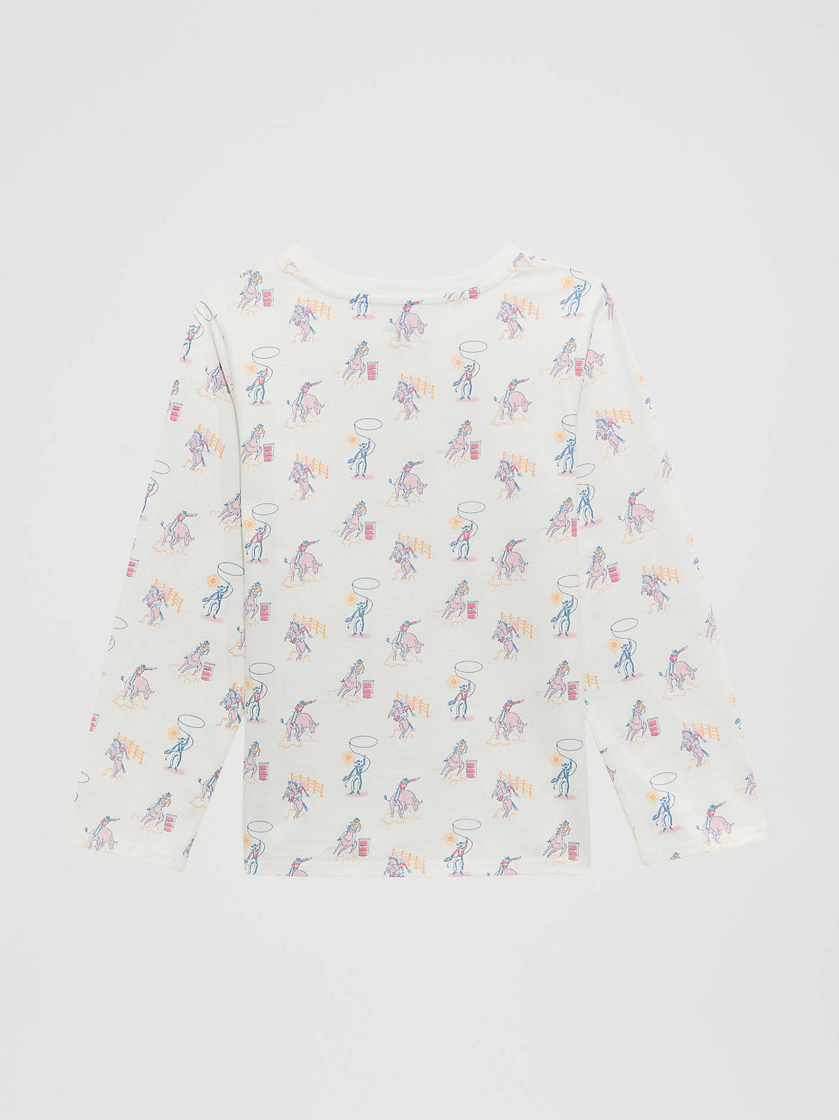 Wrangler Girls Cowgirl Graphic Tee in White with horse and lassos showing rodeo images throughout the shirt at boltranchstore.com