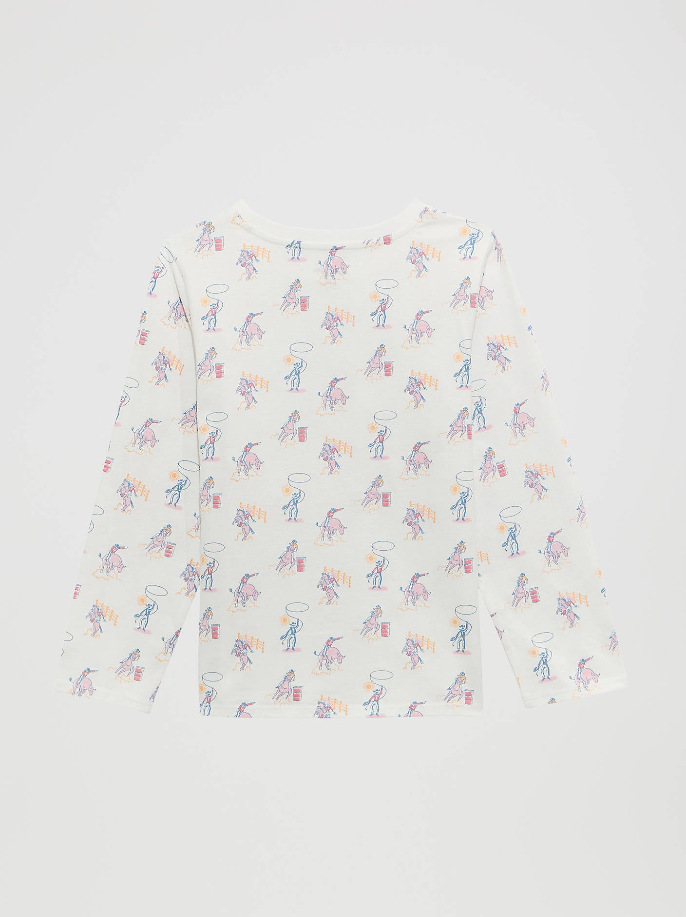 Wrangler Girls Cowgirl Graphic Tee in White with horse and lassos showing rodeo images throughout the shirt at boltranchstore.com