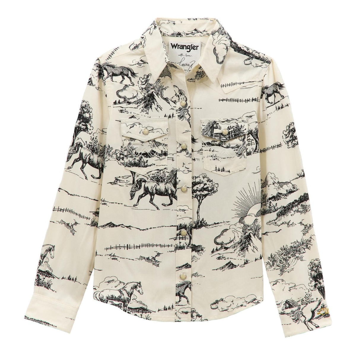 Wrangler Girls Lainey Wilson Girls Landscape Western Shirt western apparel at Boltranchstore.com free shipping popular rodeo cowgirl long sleeve light shirt