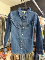 Wrangler Girls Ruffle Denim Snap Shirt find at boltranchstore.com western wear