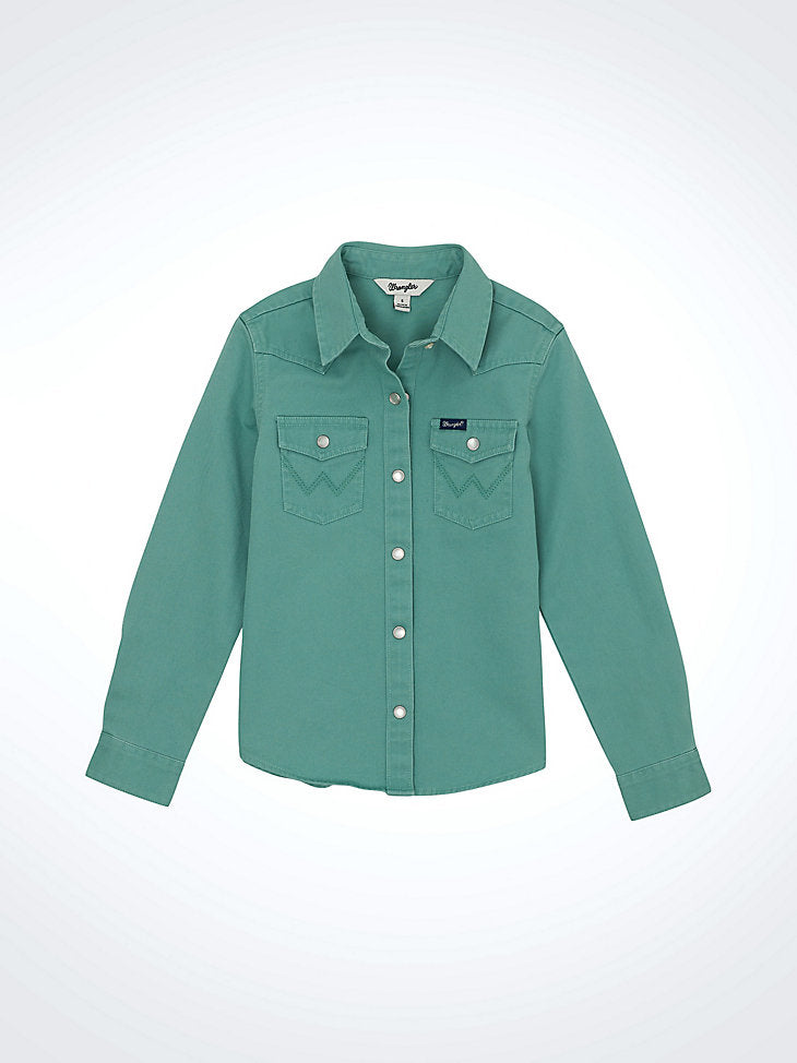 Wrangler Girls Teal Snap Shirt long sleeve western shirt free shipping buy now bolt ranch store