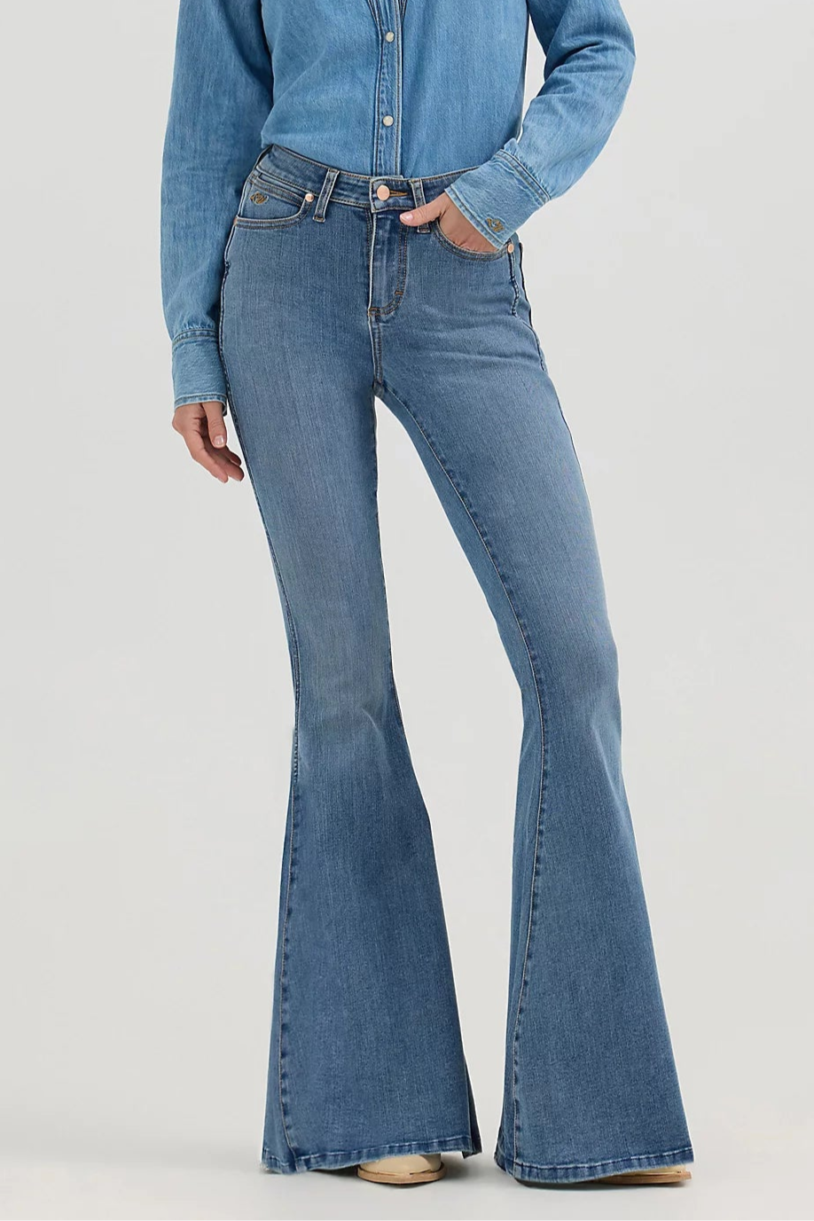 Wrangler Lainey Wilson Bell Bottoms in Daydream womens denim jeans at Boltranchstore.com available now