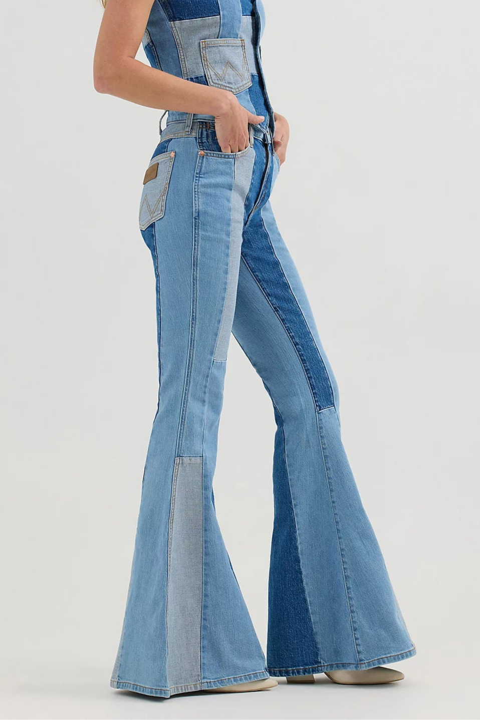 Wrangler Lainey Wilson Patchwork Jean side view at bolt ranch store buy now in stock
