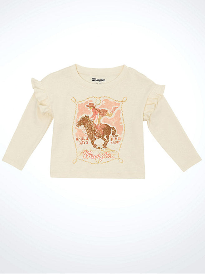 Wrangler Little Girls LS Ruffle Shoulder Graphic Tee at boltranchstore.com
