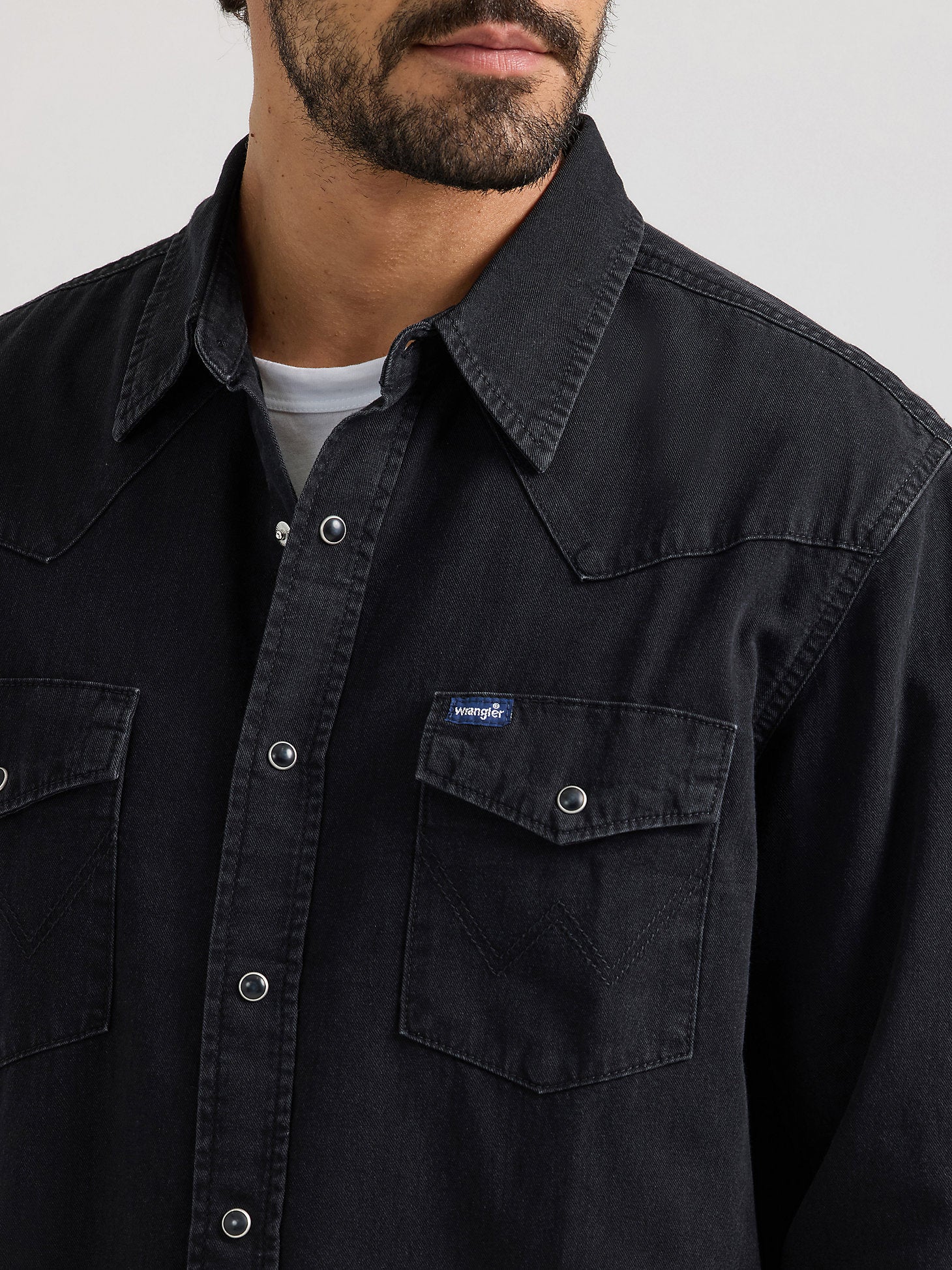 Wrangler Mens Black Denim Snap Shirt