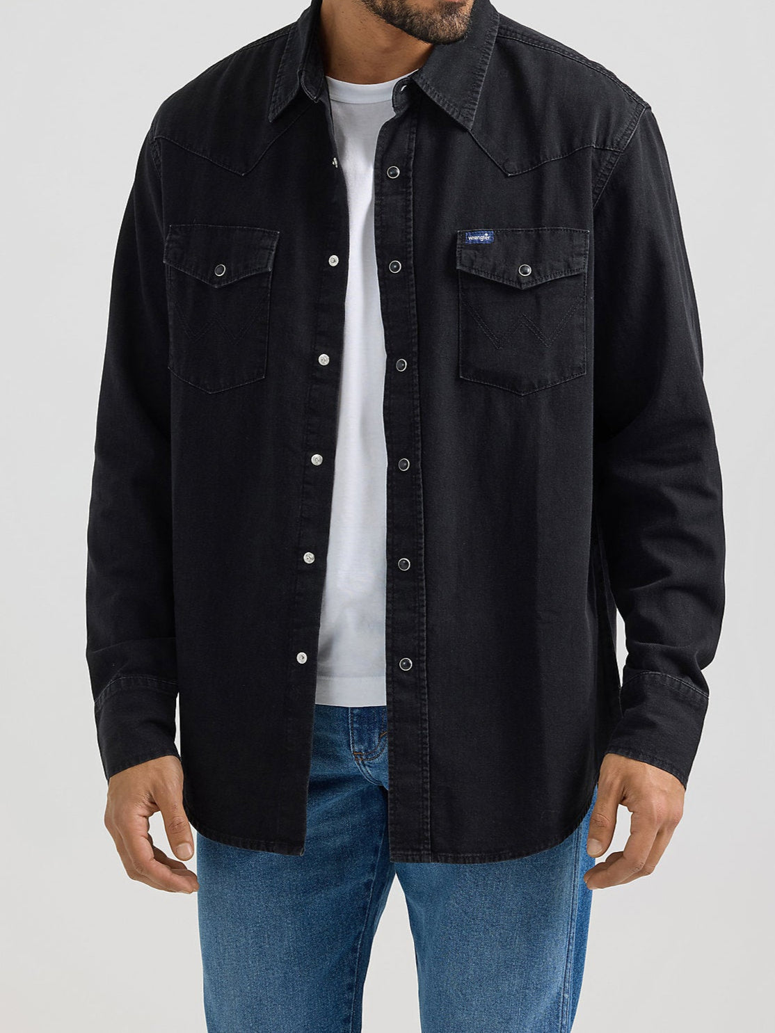 Wrangler Mens Black Denim Snap Shirt 