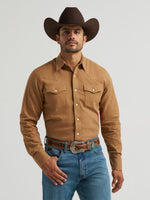 Wrangler Mens Cody Johnson Two Pocket Western Snap Shirt golden brown long sleeve western snap shirt in soft cotton mens western clothing Utah SKU 112385452