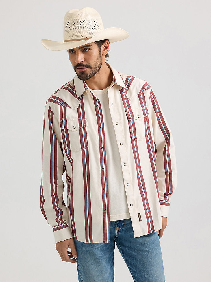 Wrangler Mens Premium Brushpopper Stripe Snap Shirt Free Shipping at Bolt Ranch Store