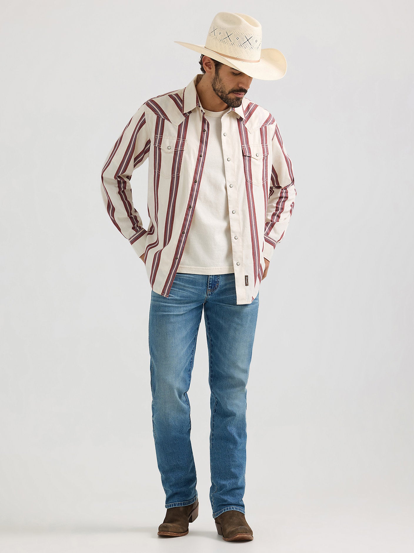Wrangler Mens Premium Brushpopper Stripe Snap Shirt at boltranchstore.com