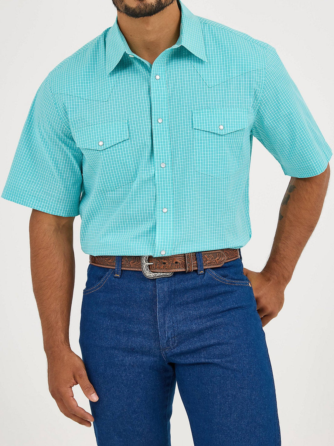 Wrangler Mens WR Snap Shirt in Bright Turquoise order at boltranchstore.com