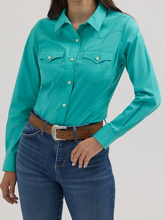 Wrangler Womens Aqua Button Down Shirt order today at boltanchstore.com