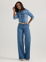 Wrangler Womens Classic Denim Slim Snap Shirt