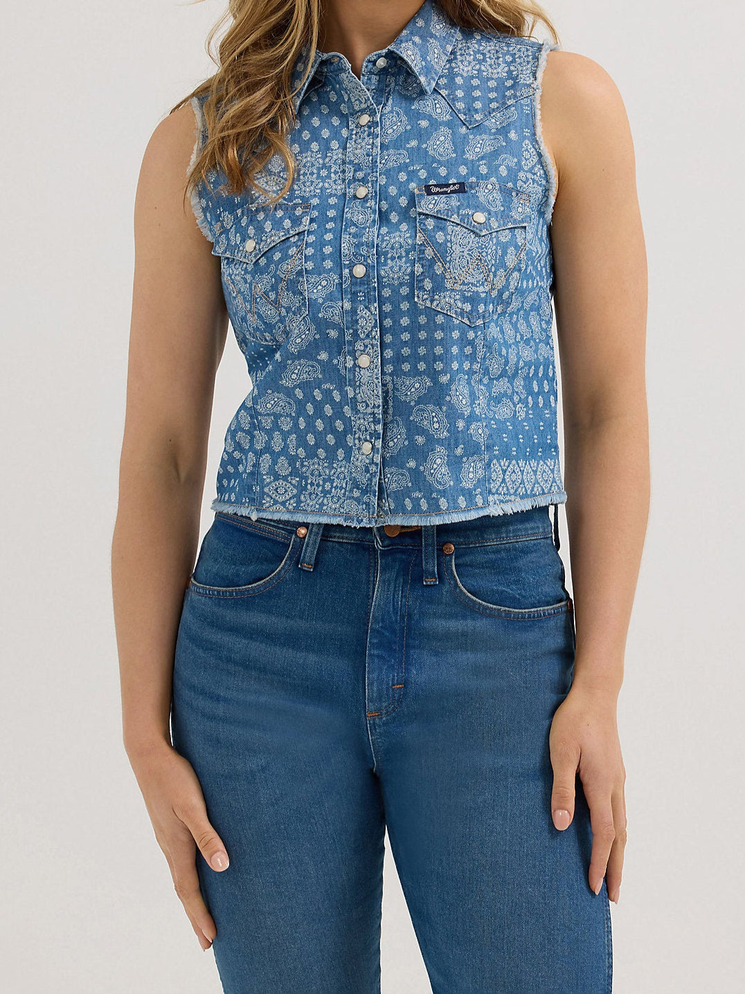 Wrangler Womens Denim Crop Snap Tank order at boltranchstore.com