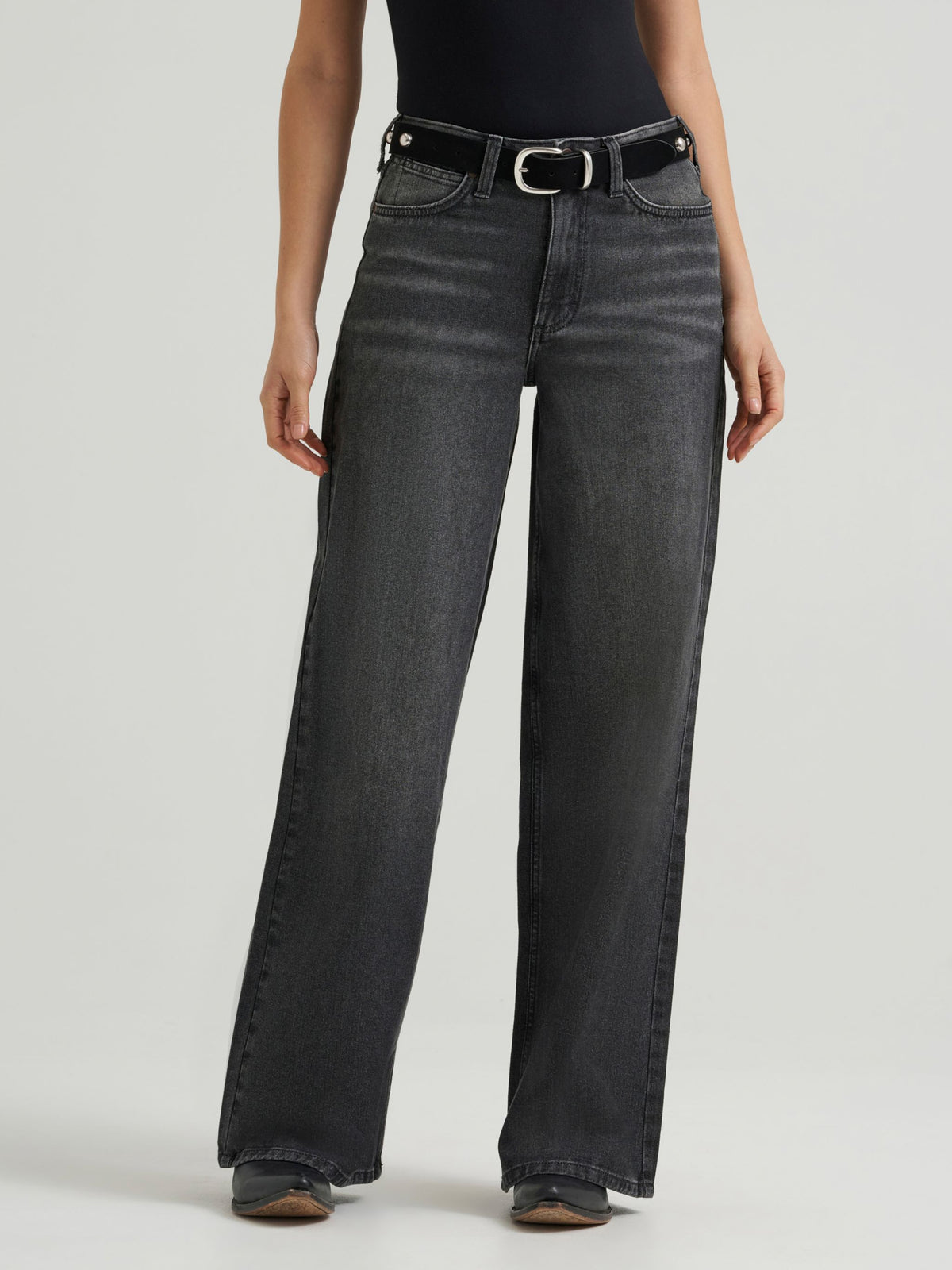 Wrangler Womens Retro Bailey High Rise Wide Leg Jean Harper rope logo patch detail ranch wear