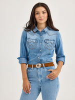 Wrangler Womens Sawtooth Denim Snap Shirt Buy at Boltranchstore.com