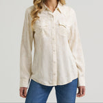 Wrangler Womens Statement Sierra Western Slim Snap Shirt cream long sleeve western snap shirt with a slim cut womens western boutique Utah SKU 112385413