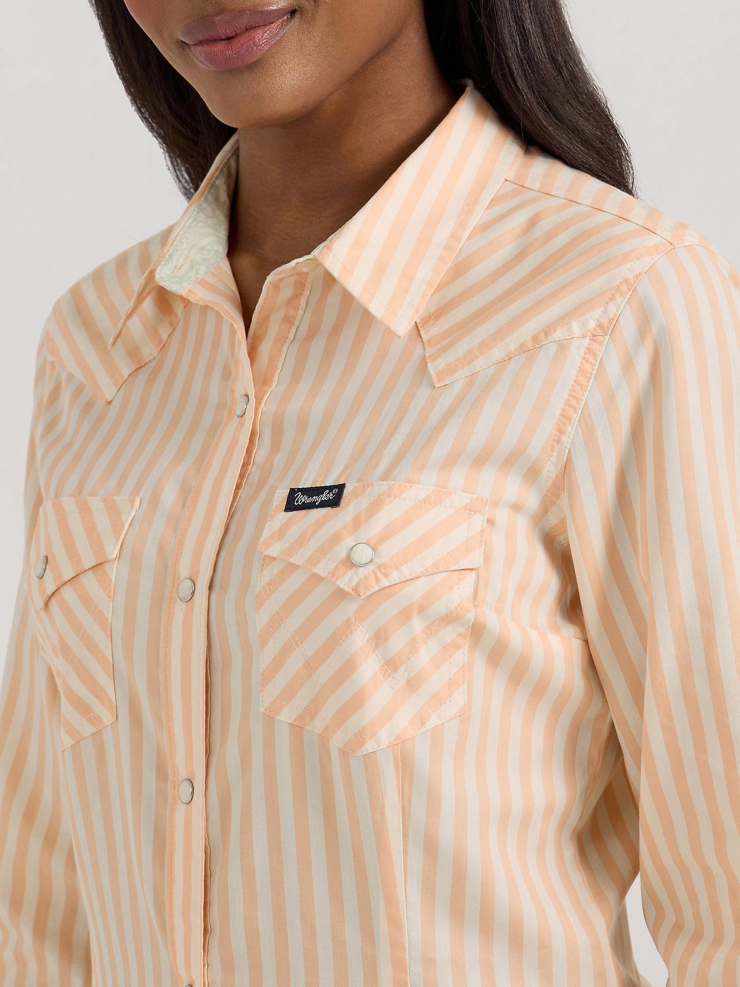 Wrangler Womens Striped Peach Snap Shirt order at boltranchstore.com