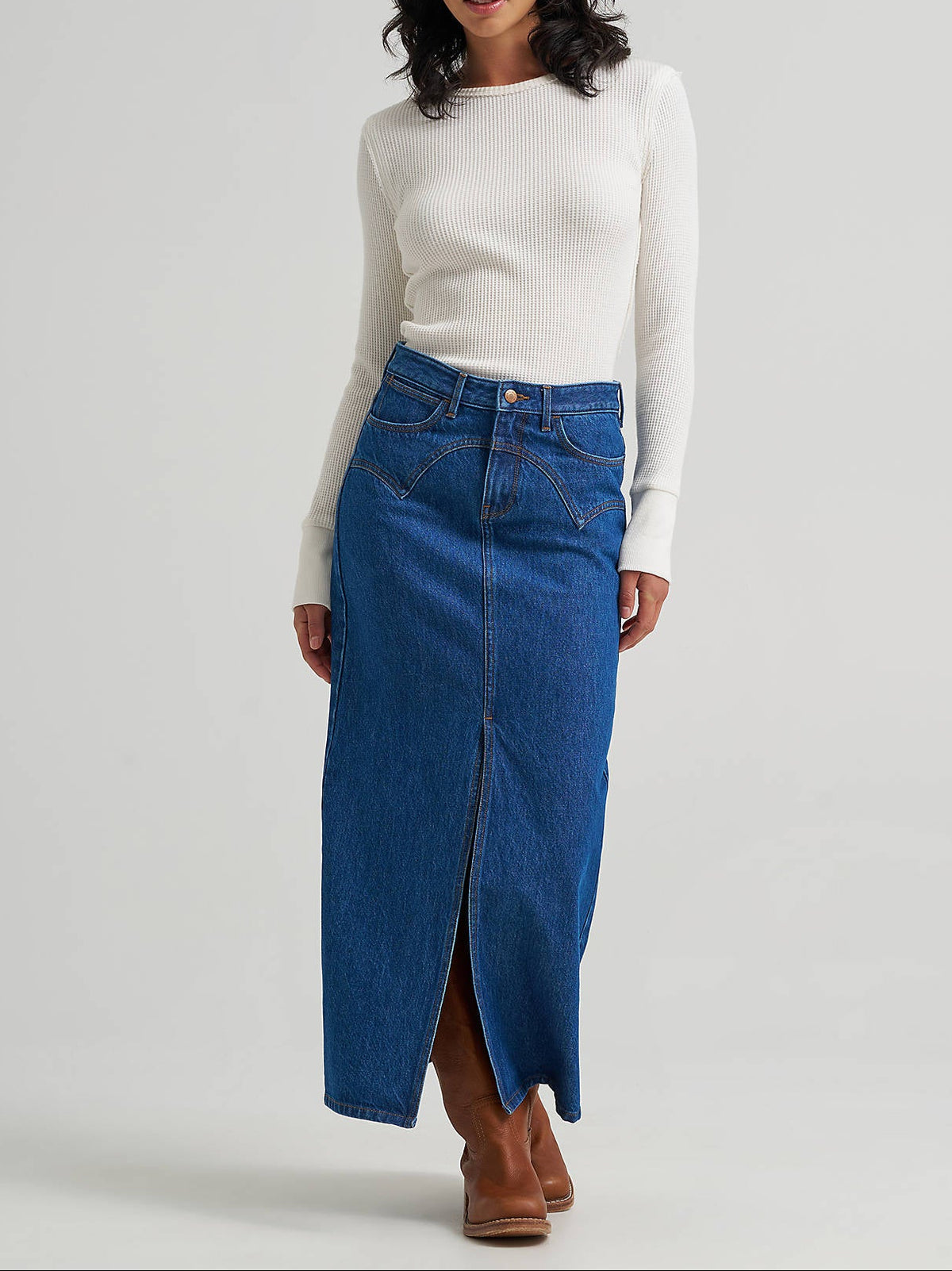 Womens western boutique Utah womens fashion Wrangler Womens Western Seam Midi Skirt Alison SKU 112382766 Wrangler Womens Western Seam Midi Skirt