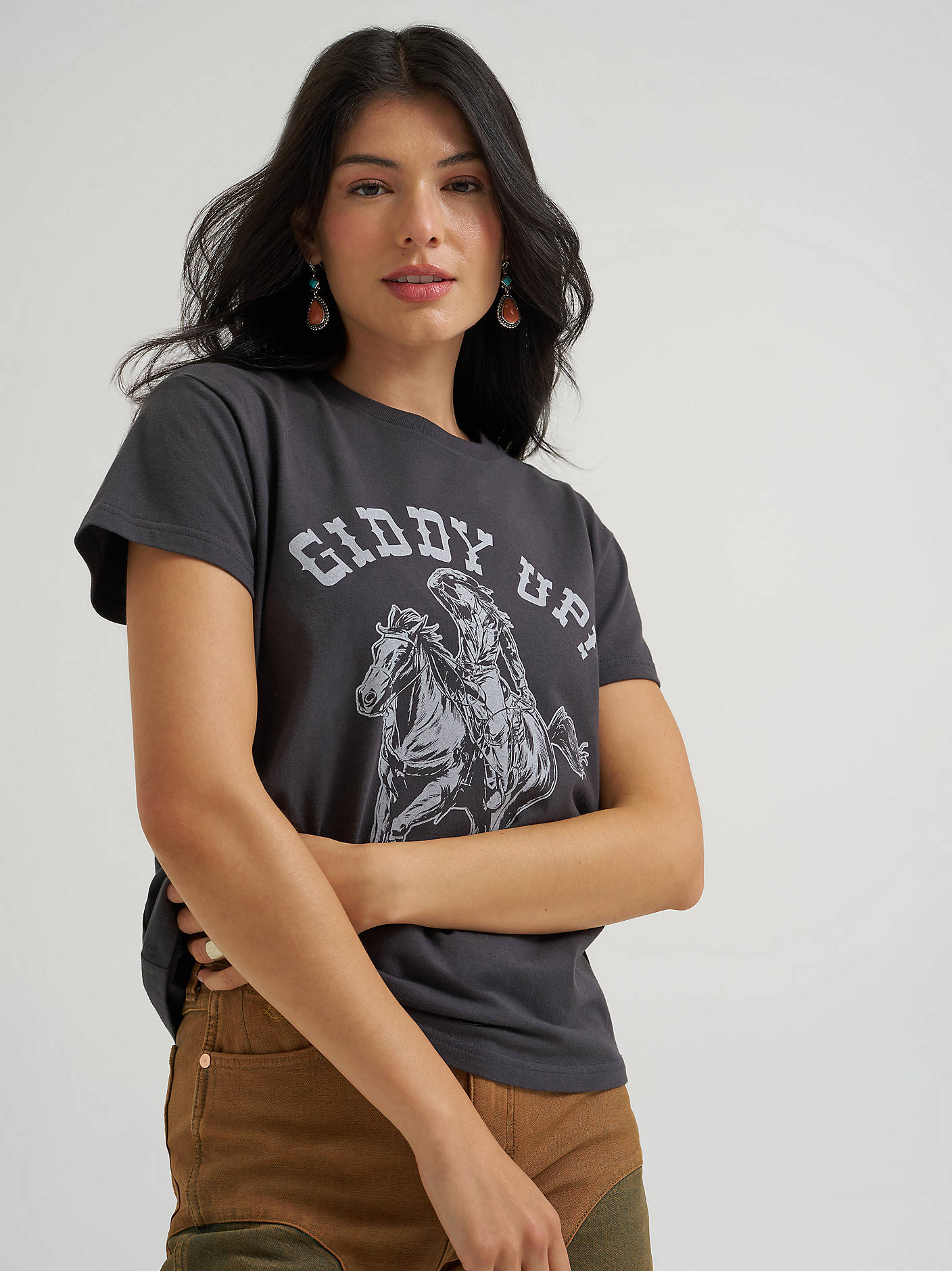 Wrangler X Lainey Wilson Giddy Up Tee western wear grey Tee horse and rider on front