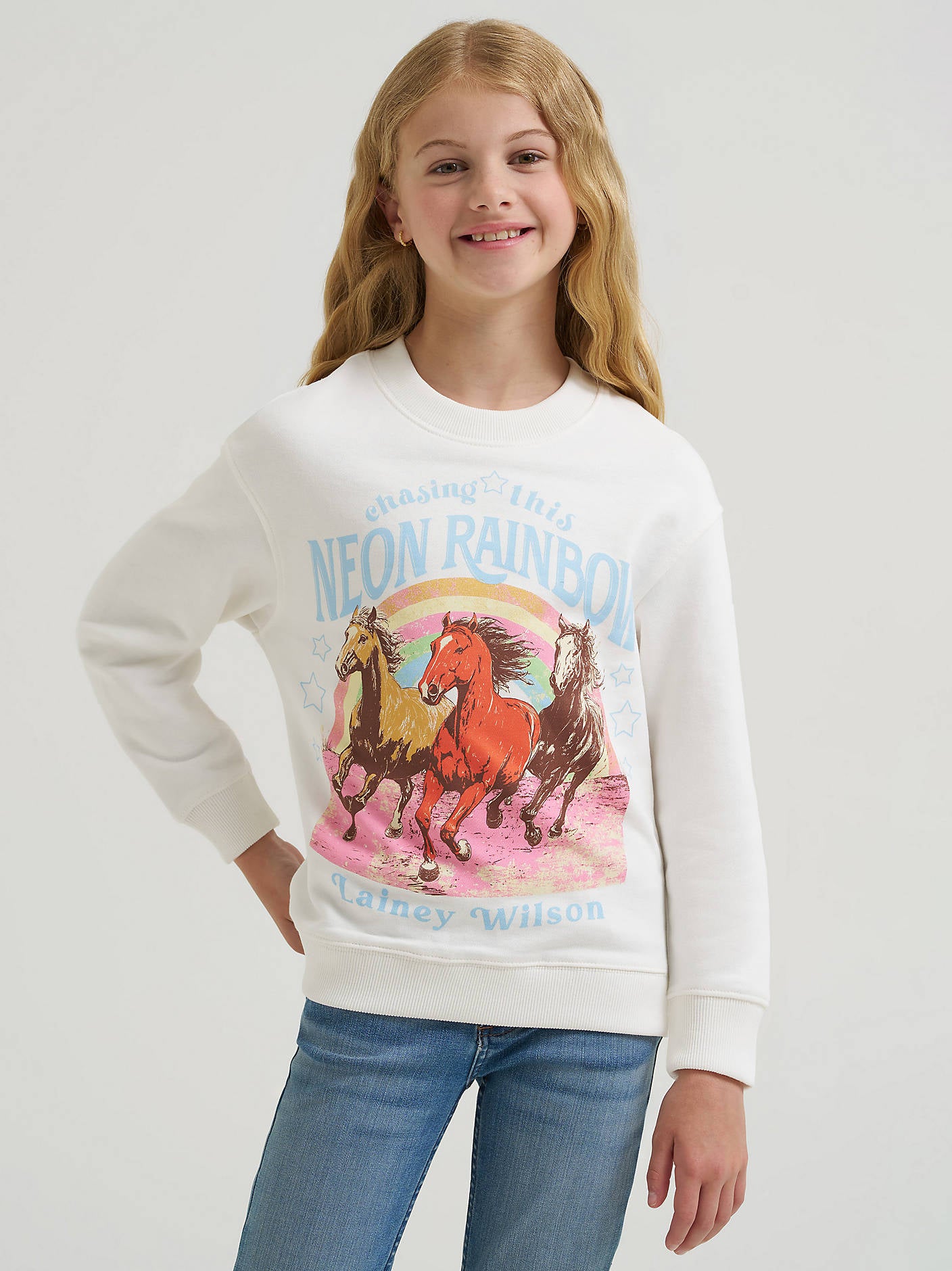 Wrangler X Lainey Wilson Girls Sweat Neon Rainbow kids western wear horses 