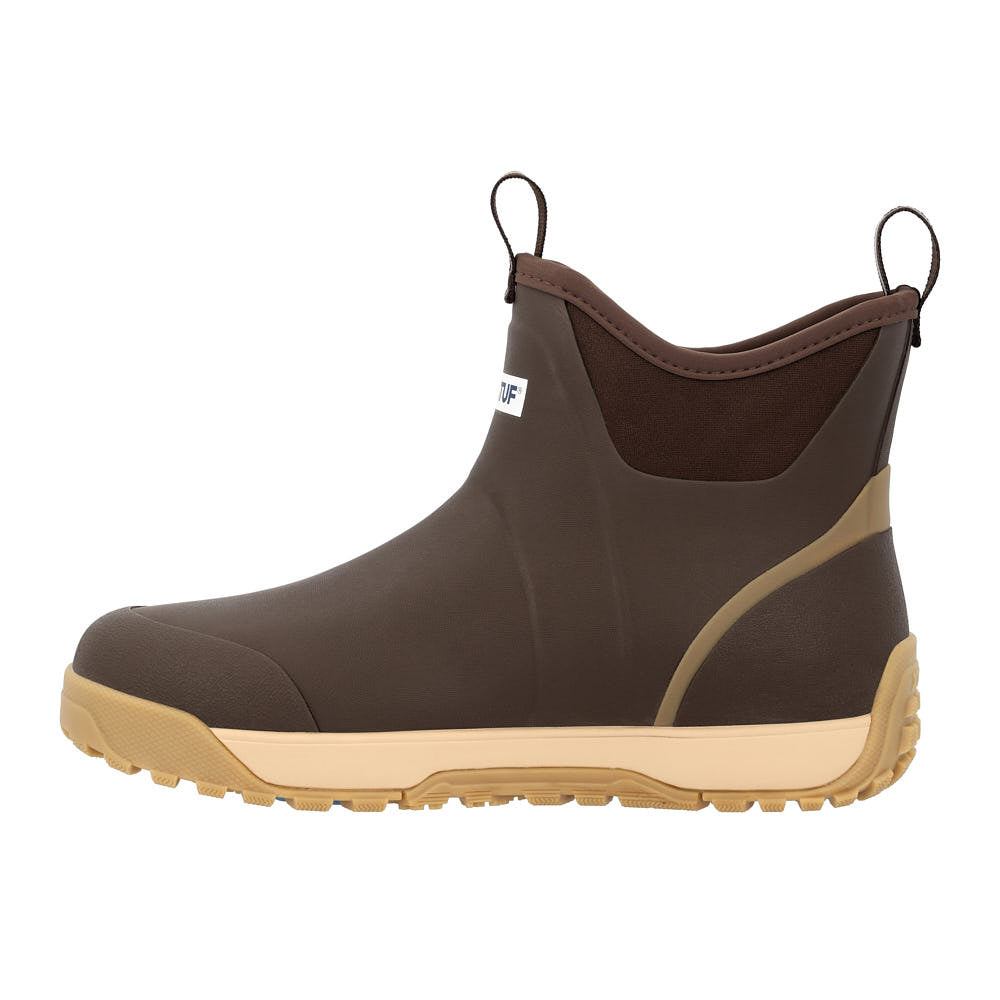 XTRATUF Mens Ice Fleece Lined Ankle Deck Boot Dark Brown low pull on ankle silhouette with twin pull loops mens western boutique Utah