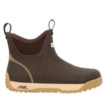 XTRATUF Mens Ice Fleece Lined Ankle Deck Boot Dark Brown tan contrast trim along the shaft and toe cowboy chore boot for winter