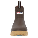 XTRATUF Mens Ice Fleece Lined Ankle Deck Boot Dark Brown rounded toe and logo badge at the collar western fashion