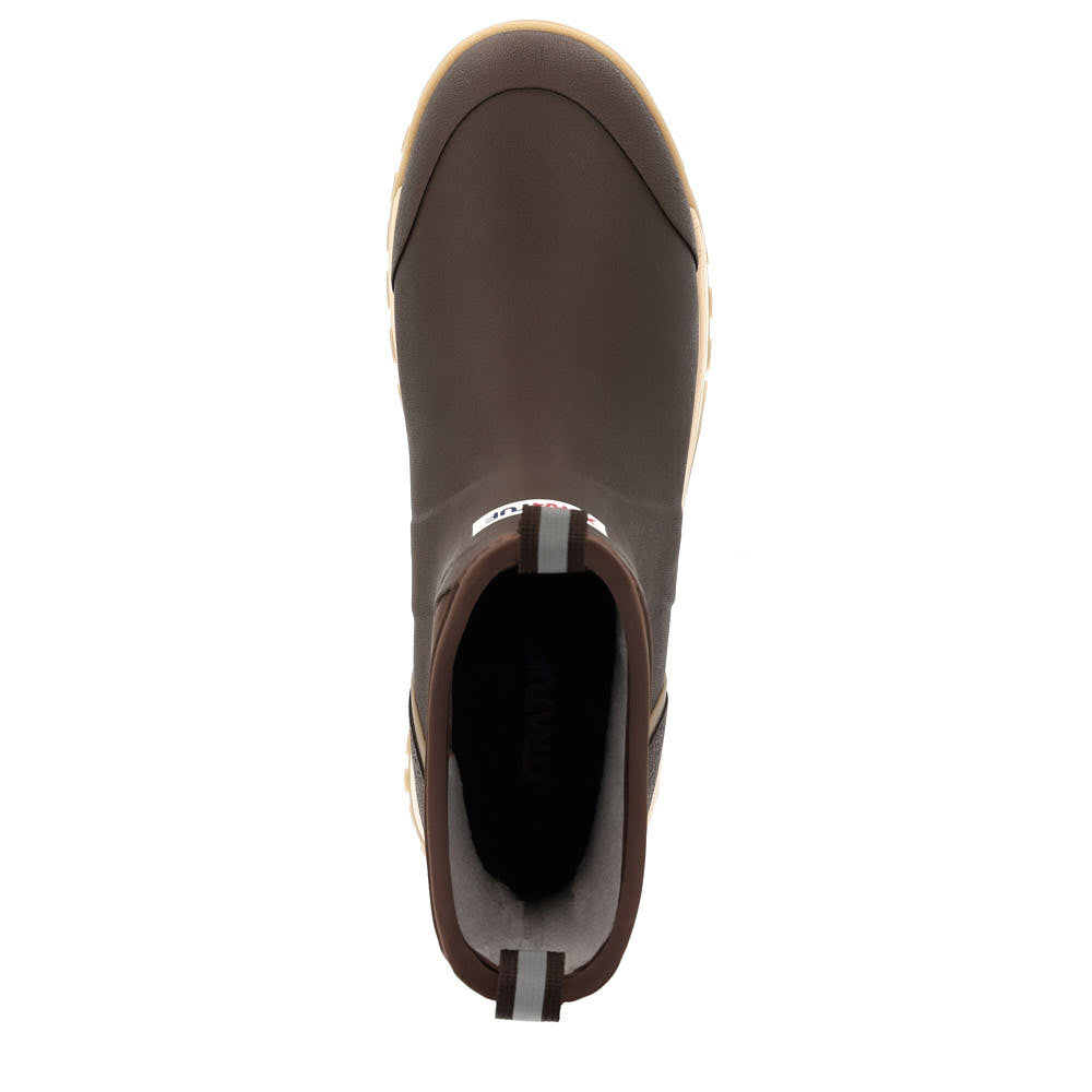 XTRATUF Mens Ice Fleece Lined Ankle Deck Boot Dark Brown wide boot opening for quick on and off Park City winter wear