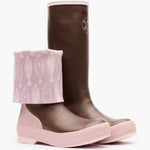 XTRATUF Womens Salmon Sisters Legacy Boot a brown neoprene boot with a salmon lining with a pink sole and reinforced heel available at boltranchstore.com