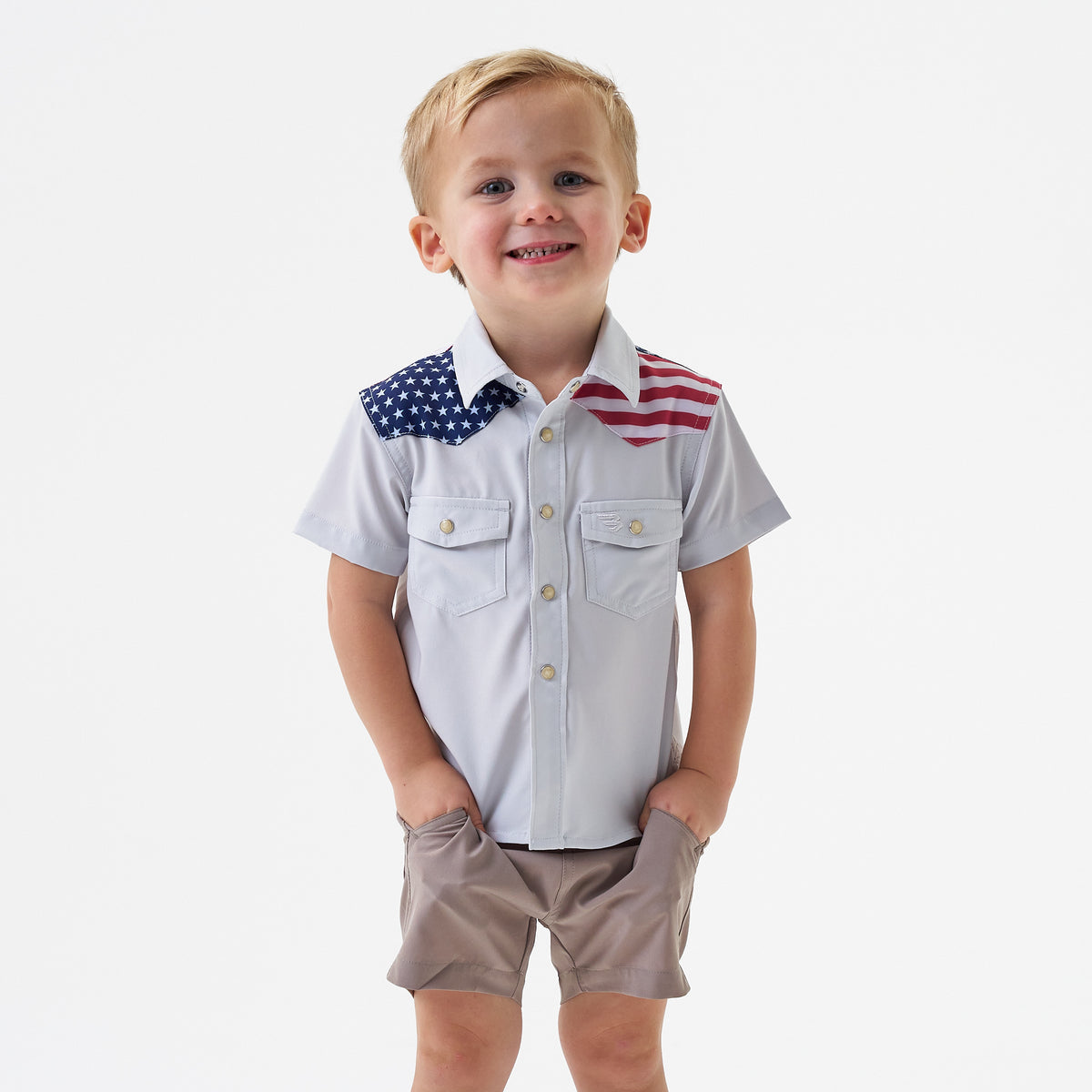 Burlebo Youth All American Performance Shirt Y-PWS-ALLA little boys western country american flag July shirt Boltranchstore.com