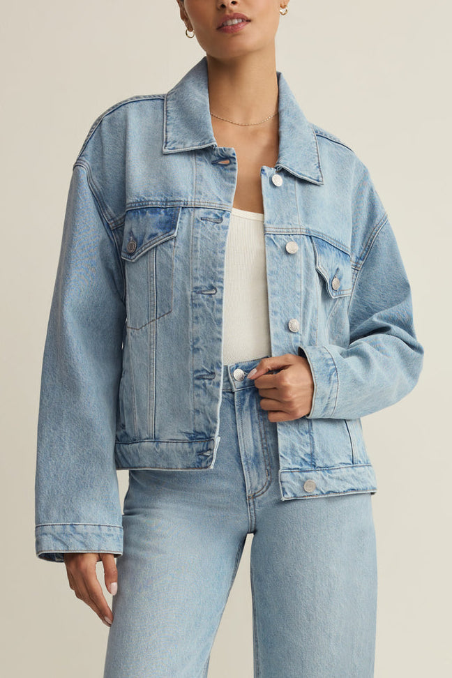 Z Supply Dani Trucker Jacket in Cove womens denim jacket popular free shipping Boltranchstore.com
