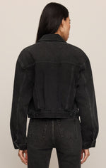 Z Supply Daily Cropped Denim Jacket Backstage collared neckline above a button front womens western clothing