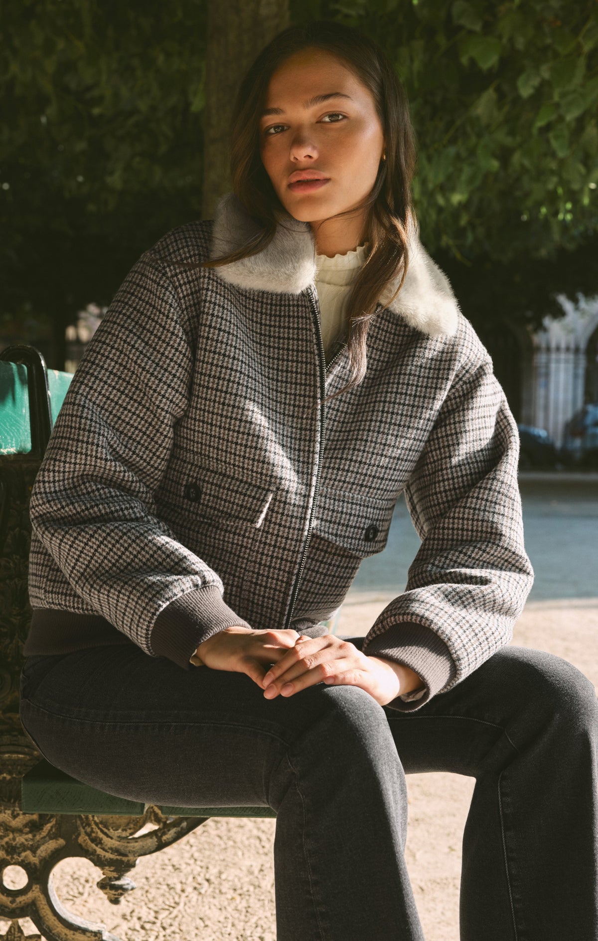 Z Supply Tavi Plaid Bomber Jacket cocoa bean shepherds plaid bomber jacket womens western boutique Utah SKU ZJ264213