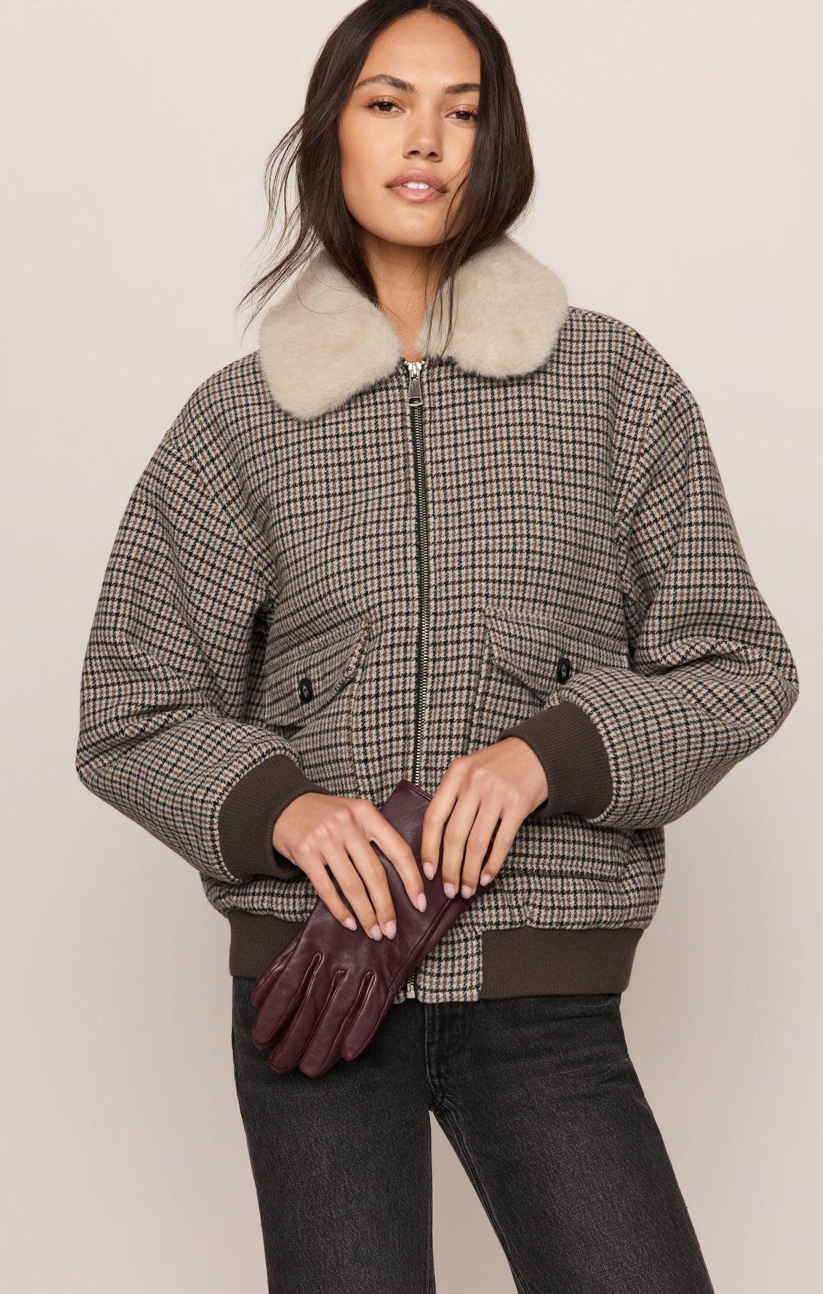 Z Supply Tavi Plaid Bomber Jacket removable faux fur collar for extra warmth