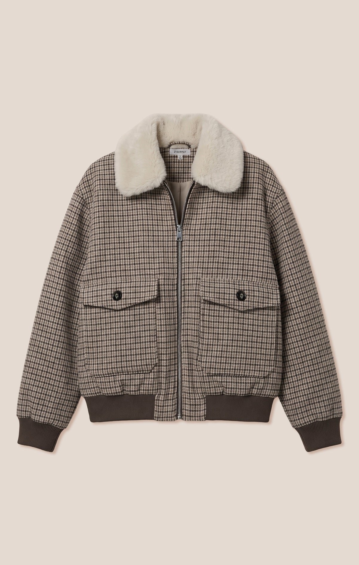 Z Supply Tavi Plaid Bomber Jacket oversized patch pockets with side entry