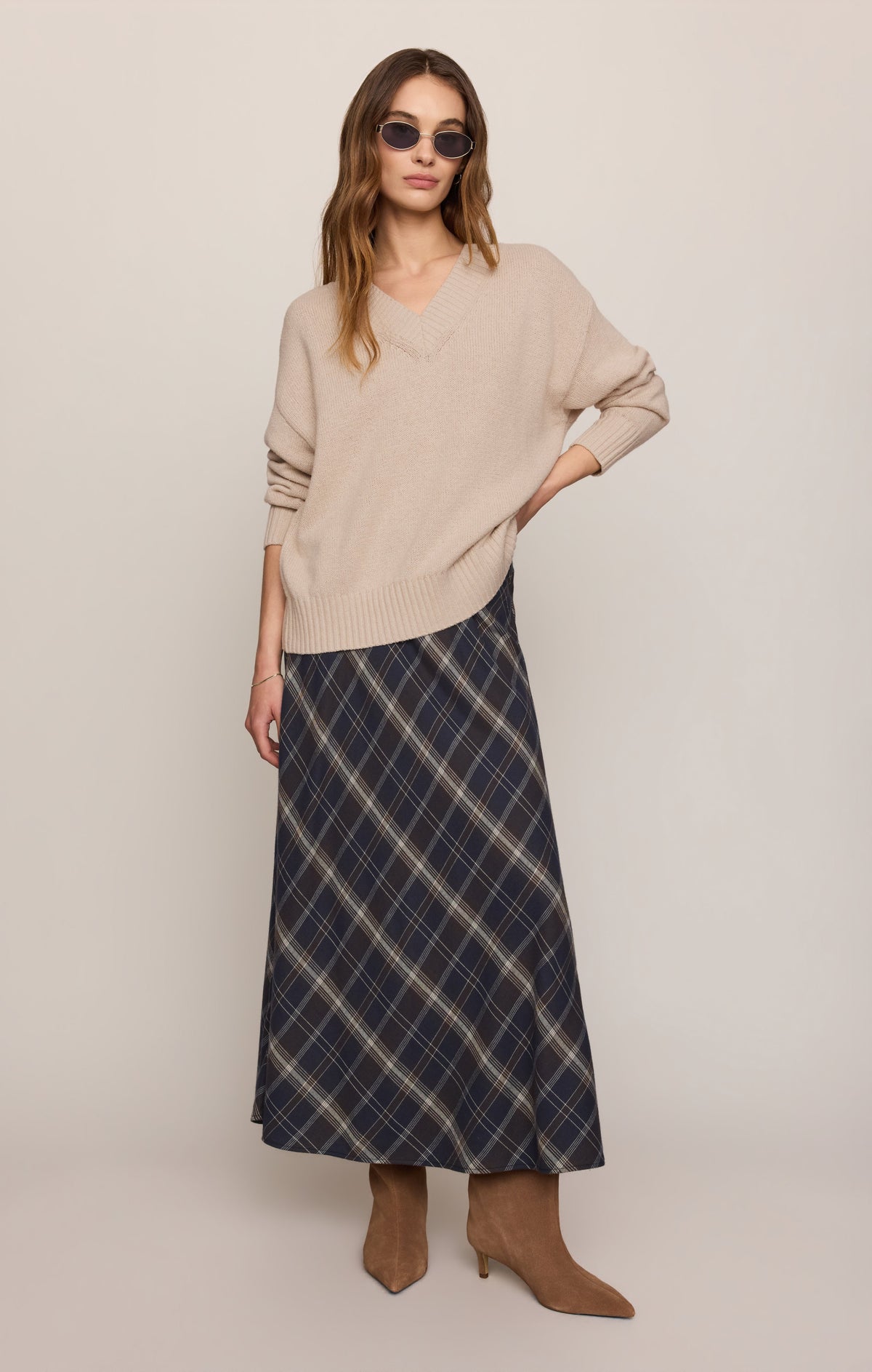 Z Supply Crestview Plaid Maxi Skirt Eclipse heavy soft wash finish on the plaid rodeo and ranch wear