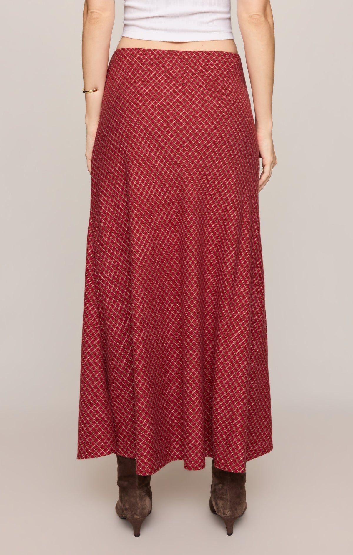Z Supply Crestview Plaid Maxi Skirt Red Dahlia interior elastic waistband for all day comfort
