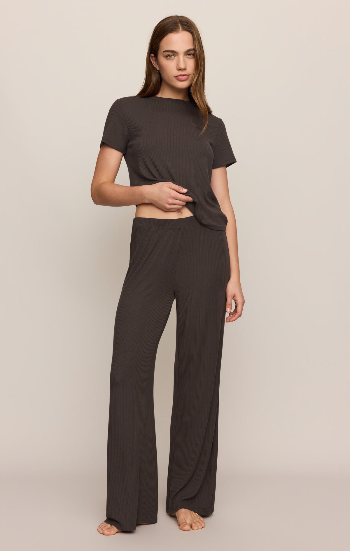 Z Supply Just Right Rib Pant Cocoa Bean relaxed leg that moves easily western fashion Kamas