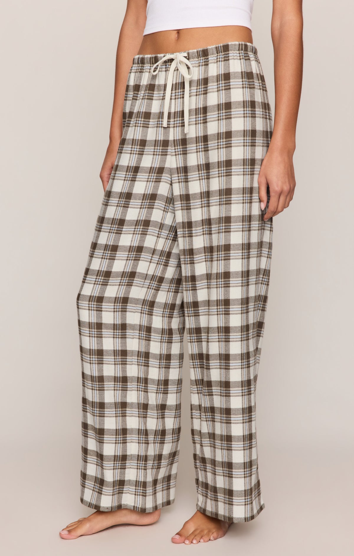 Z Supply Better Off Plaid Flannel Pant Cocoa Bean relaxed wide leg silhouette ranch wear