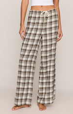 Z Supply Better Off Plaid Flannel Pant Cocoa Bean cocoa bean plaid flannel wide leg pant womens western boutique Utah SKU ZLP264943SCEA
