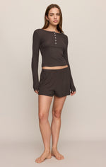 Z Supply Just Right Rib Henley Top Cocoa Bean long sleeves with a soft stretchy feel cowgirl style Park City